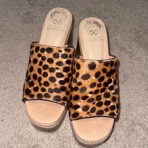 Vince Camuto Brown and Cream Mules with Animal Print